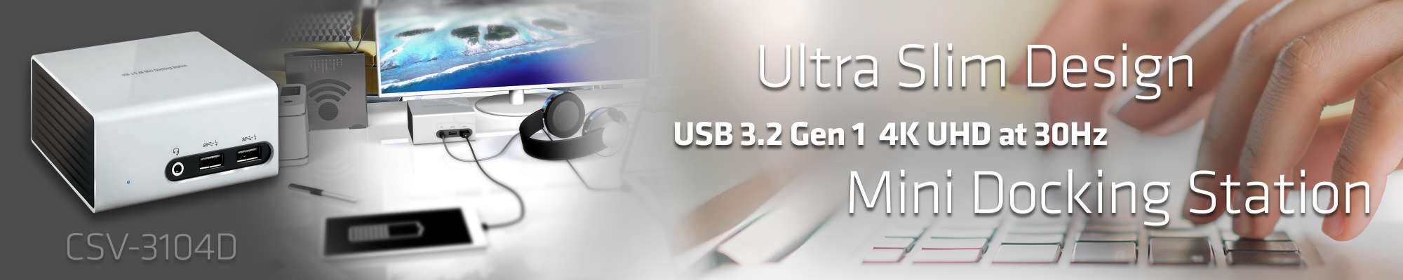 USB 3.2 Gen 1 4K UHD at 30Hz Mini Docking Station Ultra slim Design