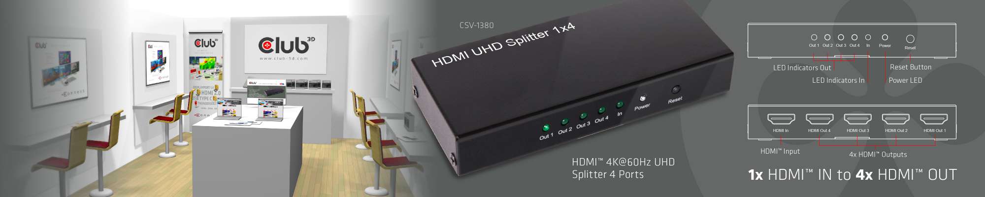 HDMI 4K@60Hz UHD Splitter 4 Ports  