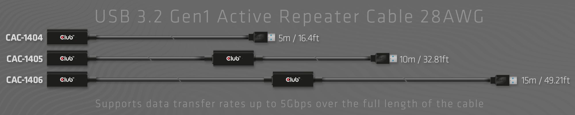 USB 3.2 Gen1 Active Repeater Cable 5m/ 16.4 ft M/F 28AWG