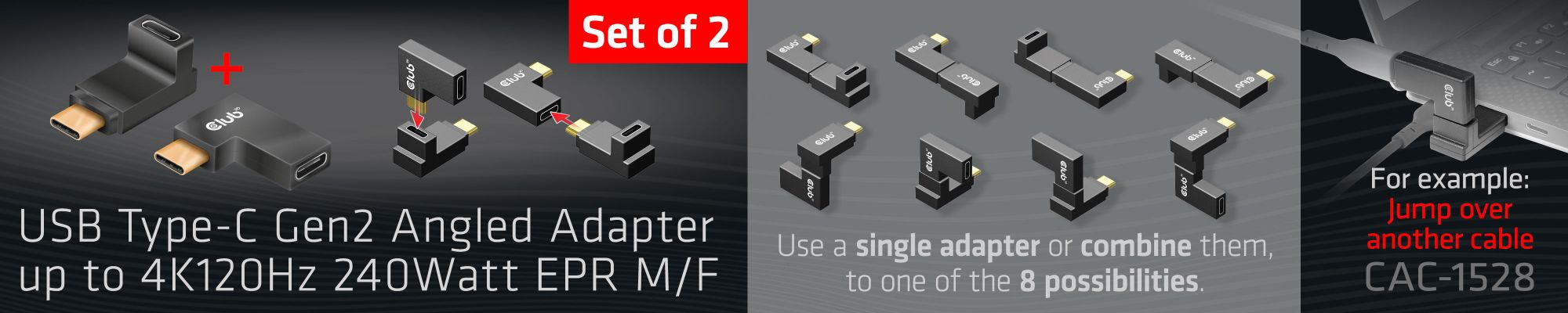 USB Type-C Gen2 Angled Adapter  set of 2 up to 4K120Hz M/F