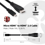 Mikro HDMI - HDMI 2.0 4K60Hz Kablo M/M 1m/3.28ft