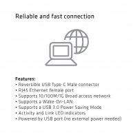 USB 3.1 Tip C - Gigabit Ethernet Aktif Adaptör