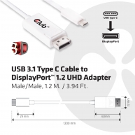 USB 3.1 Type C Cable to DisplayPort 1.2 UHD Adapter M/M 1.2m/3.94ft