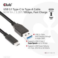 USB 3.1 Type-C to Type-A Cable 10Gbps PD 60W M/M 1m/3.28ft