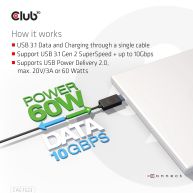 USB 3.1 Type-C to Type-A Cable 10Gbps PD 60W M/M 1m/3.28ft