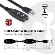 USB 3.0 Aktif Tekrarlayıcı (Repeater) Kablo 15 m/ 49.21 ft Erkek/Dişi