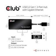 Hub de 3 puertos USB 3.2 Gen1 Tipo A con Gigabit Ethernet