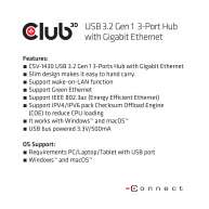 USB 3.2 Gen1 Type A 3-Ports Hub with Gigabit Ethernet