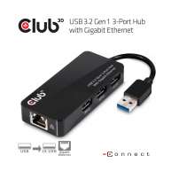 USB 3.2 Gen1 Type A 3-Ports Hub with Gigabit Ethernet