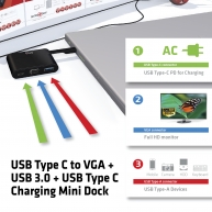 USB Tipo-C a VGA + USB 3.0 + USB Tipe-C Cargar Mini Dock