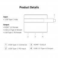 USB Tipo-C to HDMI™ 2.0 + USB 2.0 + USB Tipo-C Cargar Mini Dock