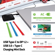 USB tipo C para DP 1.2 + 3.0 + USB Tipo-C Carga Mini Dock