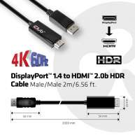 DisplayPort 1.4 Cable to HDMI 2.0b Active Adapter Male/Male 2m/6.56 ft