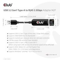 Adaptador USB 3.2 Gen1  Tipo-A a RJ45 2.5Gbps M/H