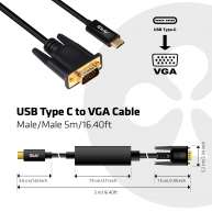 USB C TİP - VGA Aktif Kablo M/M 5m/16.40ft