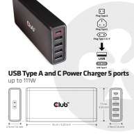 USB Type A and C Power Charger, 5 ports up to 111W