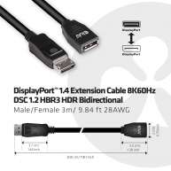 DisplayPort 1.4 Extension Cable 8K60Hz DSC 1.2 HBR3 HDR Bidirectional M/F 3m/9.84ft