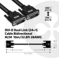 DVI-D Dual Link (24+1) Cable Bidirectional M/M 10m/32.8ft  28AWG