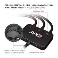 USB Type C + HDMI™ + MiniDisplayPort™ 1.2 to HDMI™ 4K60Hz HDR M/M Active Adapter 32AWG