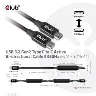 USB 3.2 Gen2 Type C to C Active Bi-directional Cable 8K60Hz  M/M 5m/16.4ft 