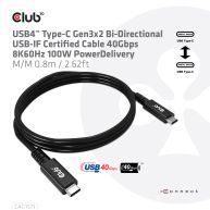 USB4 Type-C Gen3x2 Bi-Directional USB-IF Certified Cable 40Gbps 8K60Hz 100W PowerDelivery M/M 0.8m / 2.62ft