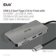 USB 3.2 Gen1 Typ-C 8-in-1 Hub mit 2x HDMI, 2x USB-A, RJ45, SD/Micro SD Kartenslots und USB Typ-C Buchse