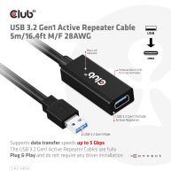 USB 3.2 Gen1 Active Repeater Cable 5m/ 16.4 ft M/F 28AWG