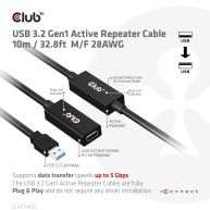 USB 3.2 Gen1 Active Repeater Cable 10m / 32.8ft M/F 28AWG