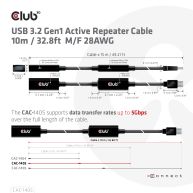 USB 3.2 Gen1 Active Repeater Cable 10m / 32.8ft M/F 28AWG