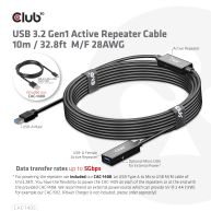 USB 3.2 Gen1 Active Repeater Cable 10m / 32.8ft M/F 28AWG