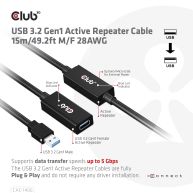 Cable repetidor activo USB 3.2 Gen1 de 15 m/49,2 pies M/H 28AWG