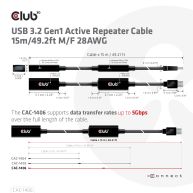 USB 3.2 Gen1 Active Repeater Cable 15m/ 49.2 ft M/F 28AWG
