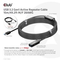 Cable repetidor activo USB 3.2 Gen1 de 15 m/49,2 pies M/H 28AWG