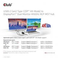 USB3.2 Gen2 Type-C(DP Alt-Mode) to DisplayPort Dual Monitor 4K60Hz M/F MST hub