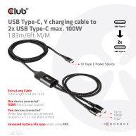 USB Type-C, Y charging cable to 2x USB Type-C max. 100W, 1.83m/6ft M/M