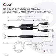 USB Type-C, Y charging cable to 2x USB Type-C max. 100W, 1.83m/6ft M/M