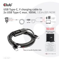 USB Type-C, Y charging cable to 2x USB Type-C max. 100W, 1.83m/6ft M/M