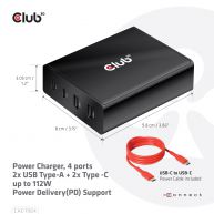 Power Charger, 4 ports, 2x USB Type-A   2x Type-C up to 112W, Power Delivery(PD) Support