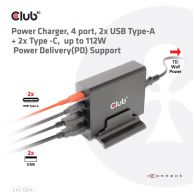 Power Charger, 4 ports, 2x USB Type-A   2x Type-C up to 112W, Power Delivery(PD) Support