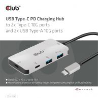 Hub de carga USB Gen2 tipo C PD a 2 puertos tipo C 10G y 2 puertos USB tipo A 10G