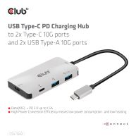 Hub de carga USB Gen2 tipo C PD a 2 puertos tipo C 10G y 2 puertos USB tipo A 10G