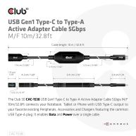 USB Gen1 Type-C to Type-A Active Adapter Cable 5Gbps M/F 10m/32.8ft 