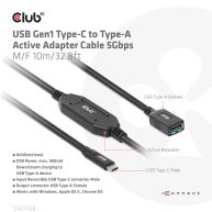 USB Gen1 Type-C to Type-A Active Adapter Cable 5Gbps M/F 10m/32.8ft 