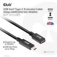 Cable de extensión USB Gen1 tipo-C  5Gbps 60W(20V/3A) 4K60Hz M/H 1m / 3.28 pies