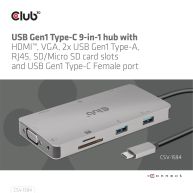 USB Gen1 Type-C 9-in-1 hub with HDMI, VGA, 2x USB Gen1 Type-A, RJ45, SD/Micro SD card slots and USB Gen1 Type-C Female port