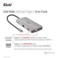 Concentrador 9 en 1 USB Gen1 Tipo-C con HDMI, VGA, 2x USB Gen1 Type-A, RJ45, ranuras para tarjetas SD / Micro SD y puerto USB Gen1 Tipo-C hembra