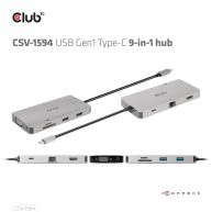 USB Gen1 Type-C 9-in-1 hub with HDMI, VGA, 2x USB Gen1 Type-A, RJ45, SD/Micro SD card slots and USB Gen1 Type-C Female port