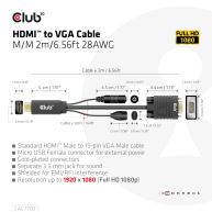 Cable HDMI a VGA M/M 2m / 6.56ft 28AWG