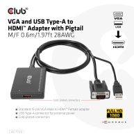 VGA and USB Type-A to HDMI Adapter with Pigtail M/F 0.6m/1.97ft 28AWG