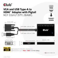 VGA and USB Type-A to HDMI Adapter with Pigtail M/F 0.6m/1.97ft 28AWG